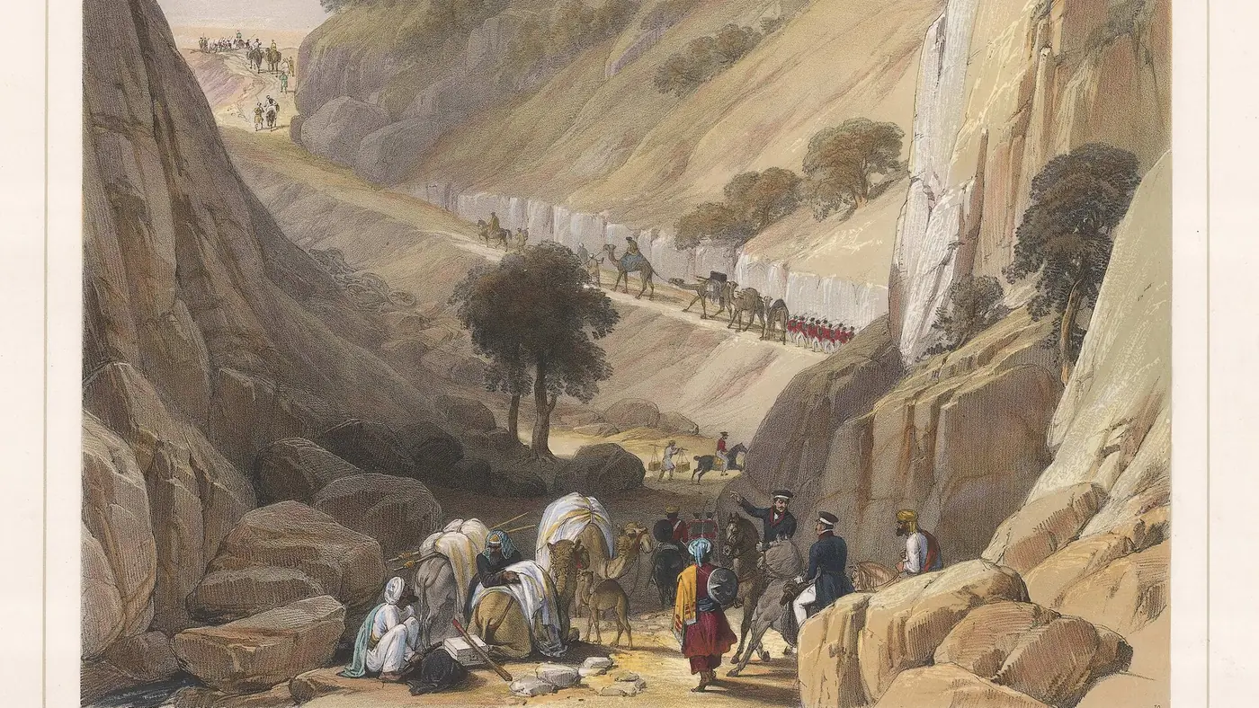 The troops emerging from the narrow part of the defile, James Atkinson, Khojak Pass