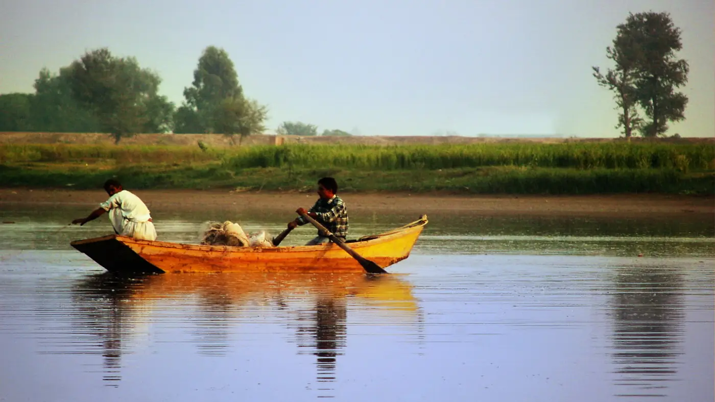 Local fishermen in River Jammu tavi, Sialkot, Pakistan
