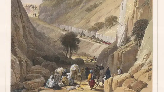 The troops emerging from the narrow part of the defile, James Atkinson, Khojak Pass